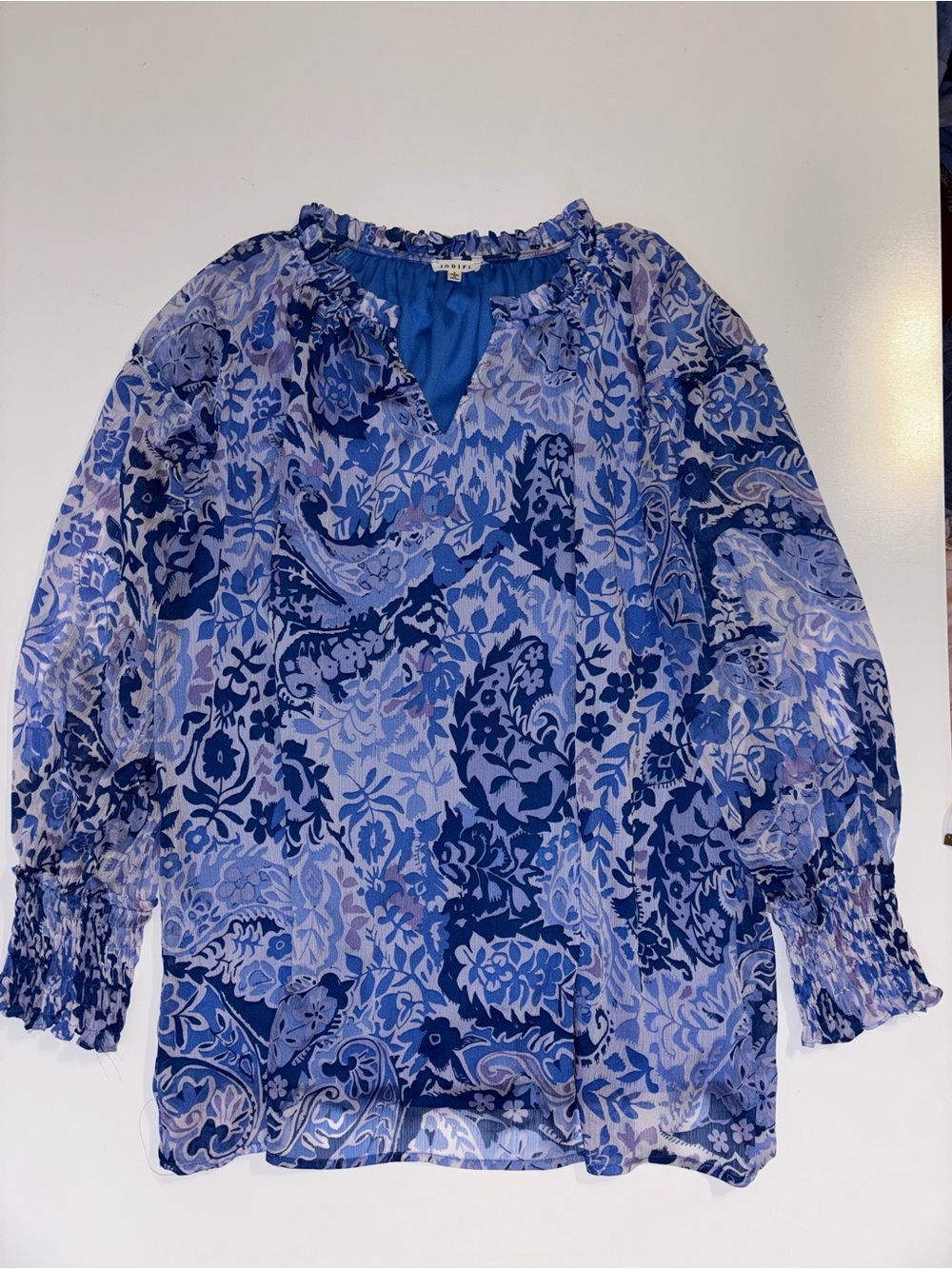 JODIFL Blue Multi Floral Peasant Blouse
